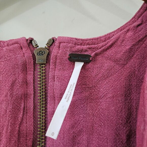 Free People Womens Linen Blend Crop Top Bralette Size 0 Pink Skater Full Zip - Picture 3 of 9